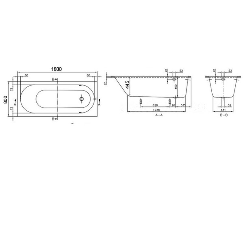 Ванна, Villeroy&Boch, Oberon, шгв 1800*800*470, цвет-белый