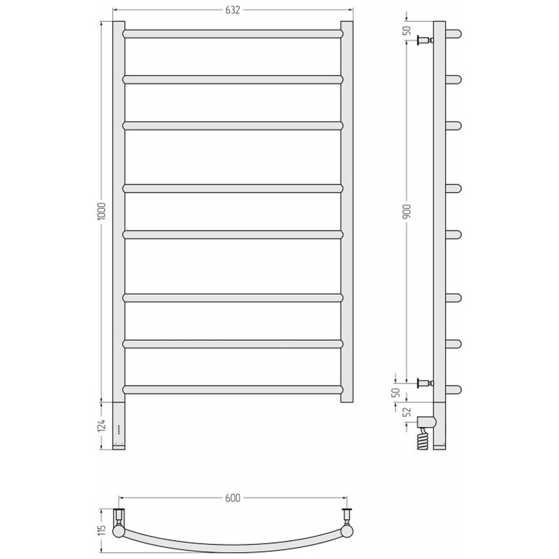 Полотенцесушитель, , Галант 3.0, шгв 632*115*1124, нижнее слева, МЭМ, цвет-шампань Сунержа 020-5800-1060