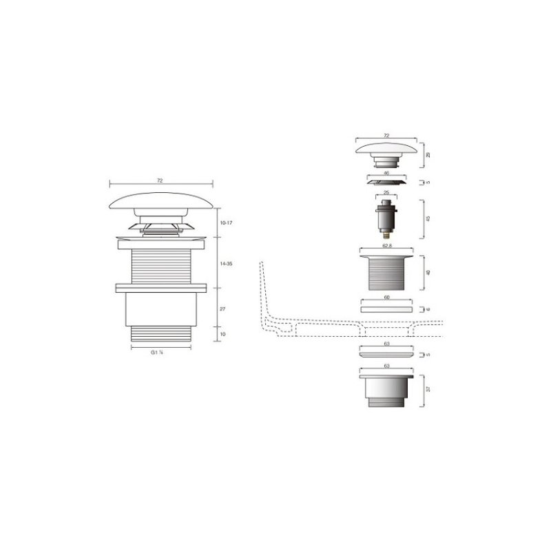 Донный клапан, CIELO, назначение-универсальный, цвет-Carrara Statuario