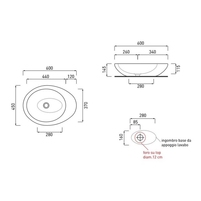 Раковина, CIELO Le Giare шгв 600*450*145 отверстия для смесителя-отсутствуют цвет-Carrara Statuario LGLA60CS