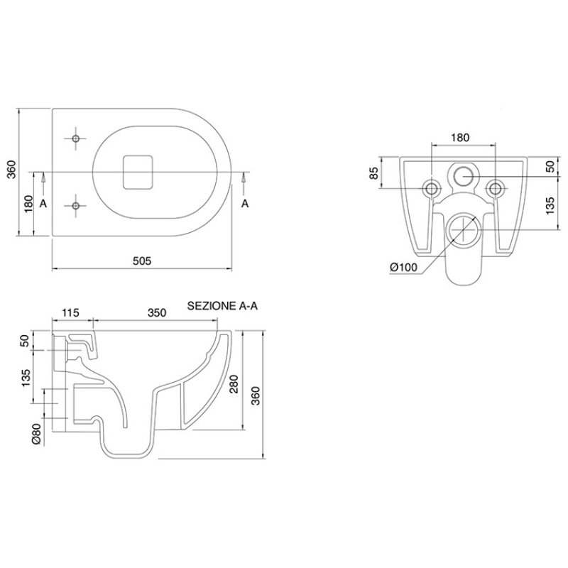 Унитаз, , Glam, подвесной, шгв 360*505*360, цвет-Bicolors Ardesia Scarabeo 5201/TW B49
