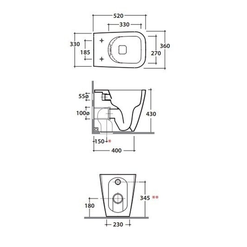 Унитаз, Globo, STONE, приставной, шгв 360*520*430, CERASLIDE, BATAFORM, цвет-белый