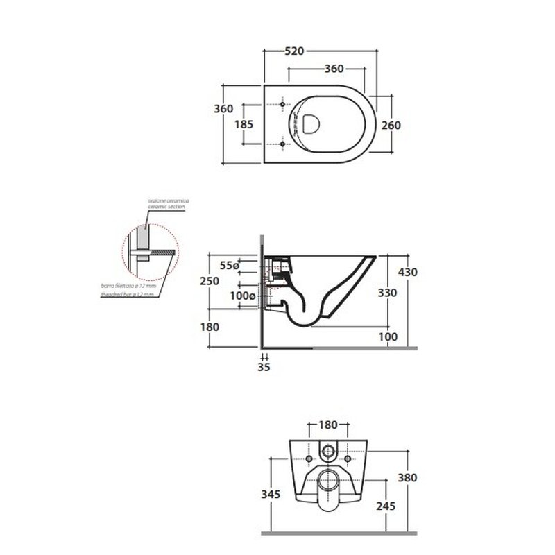 Унитаз, Globo, FORTY3, подвесной, шгв 360*520*330, CERASLIDE, BATAFORM, цвет-белый