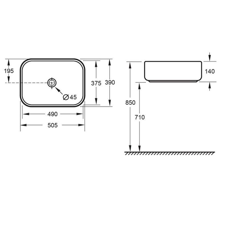 Раковина, Splendy, Bliss, шгв 505*390*140, отверстия для смесителя-отсутствуют, цвет-черный матовый