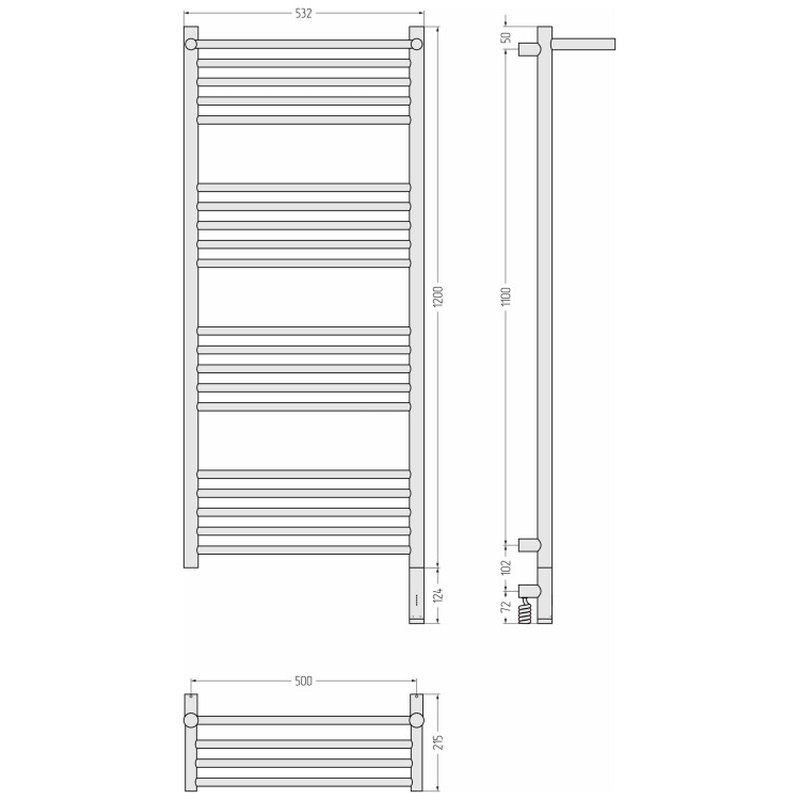 Полотенцесушитель, , Богема 3.1, с 1 полкой, шгв 532*215*1324, нижнее справа, МЭМ, цвет-белый матовый Сунержа 30-6007-1250