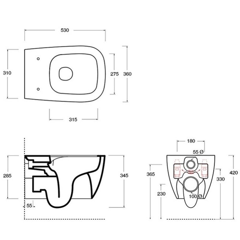 Унитаз, , Wunder, подвесной, шгв 360*530*345, Aliglaze+, с сиденьем, с набором для крепления, цвет-черный матовый Alice 45000108SET