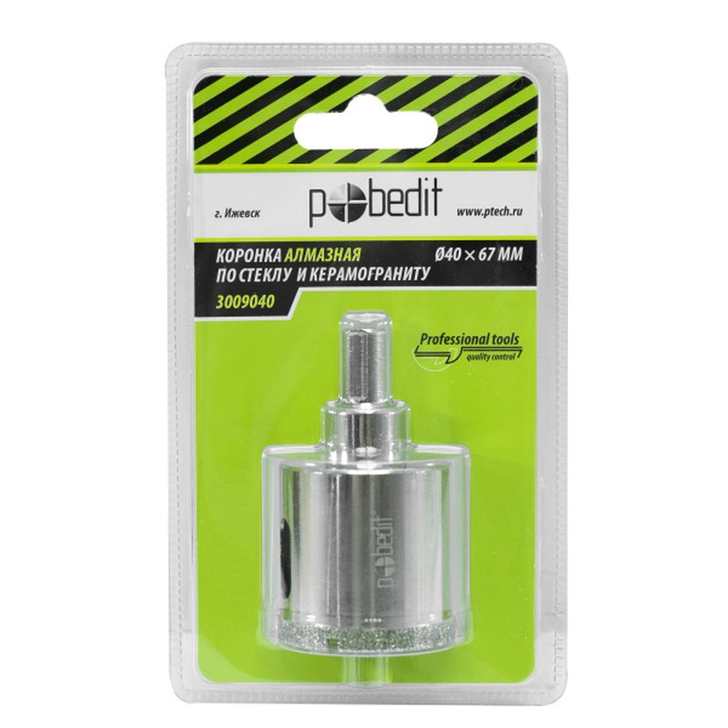 Коронка алмазная по стеклу и керамограниту 40 х 67 мм Pobedit 3009040