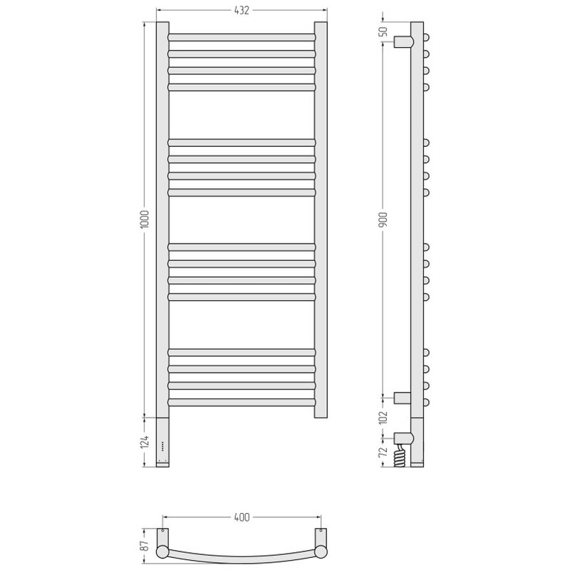 Полотенцесушитель, , Богема 3.1, выгнутая, шгв 432*87*1124, нижнее справа, МЭМ, цвет-шампань Сунержа 020-6002-1040