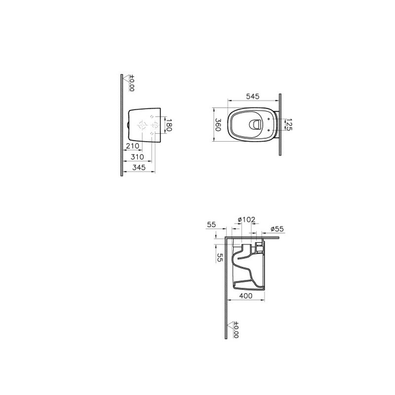 Унитаз, , Plural, подвесной, шгв 360*545*345, Clean, цвет-белый Vitra 7830B403-0075