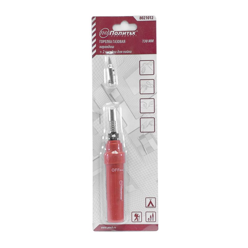 Горелка газовая карандаш + 2 насадки 130 мм, Политех Политех Инструмент Инструмент 8021012
