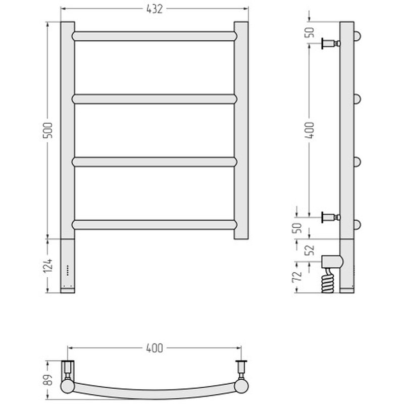 Полотенцесушитель, Сунержа, Галант 3.0, шгв 432*89*624, нижнее слева, МЭМ, цвет-тёмный титан муар