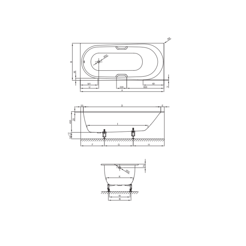 Ванна, Bette, BetteComodo, шгв 1800*800*450, BetteGlasur® Plus, цвет-белый