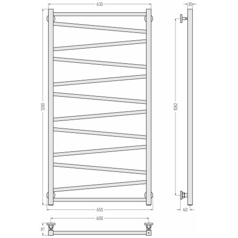 Полотенцесушитель, Сунержа, Сирокко, шгв 650*75*1200, цвет-сталь (без покрытия)