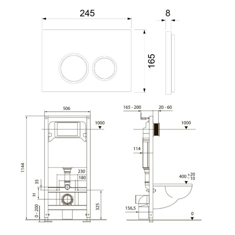 Инсталляция, TECE, TeceSpring R, для унитаза, шгв 506*165*1144, цвет клавиши/панели-черный матовый