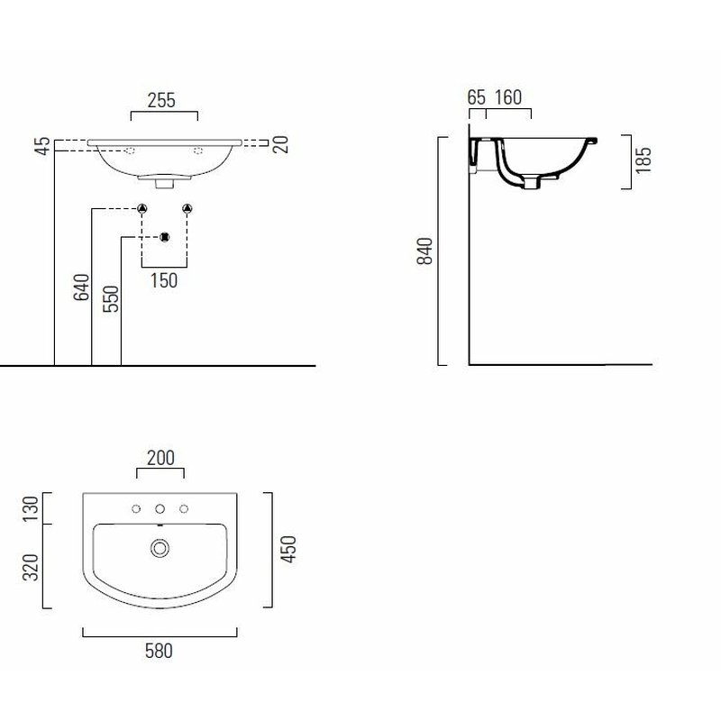 Раковина, GSI, City, шгв 580*450*185, отверстия для смесителя-1, Extraglaze, цвет раковины-белый глянцевый