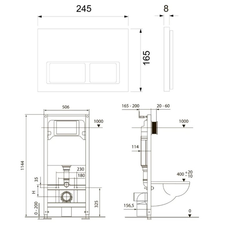 Инсталляция, TECE, TeceSpring R, для унитаза, шгв 506*165*1144, цвет клавиши/панели-хром глянцевый