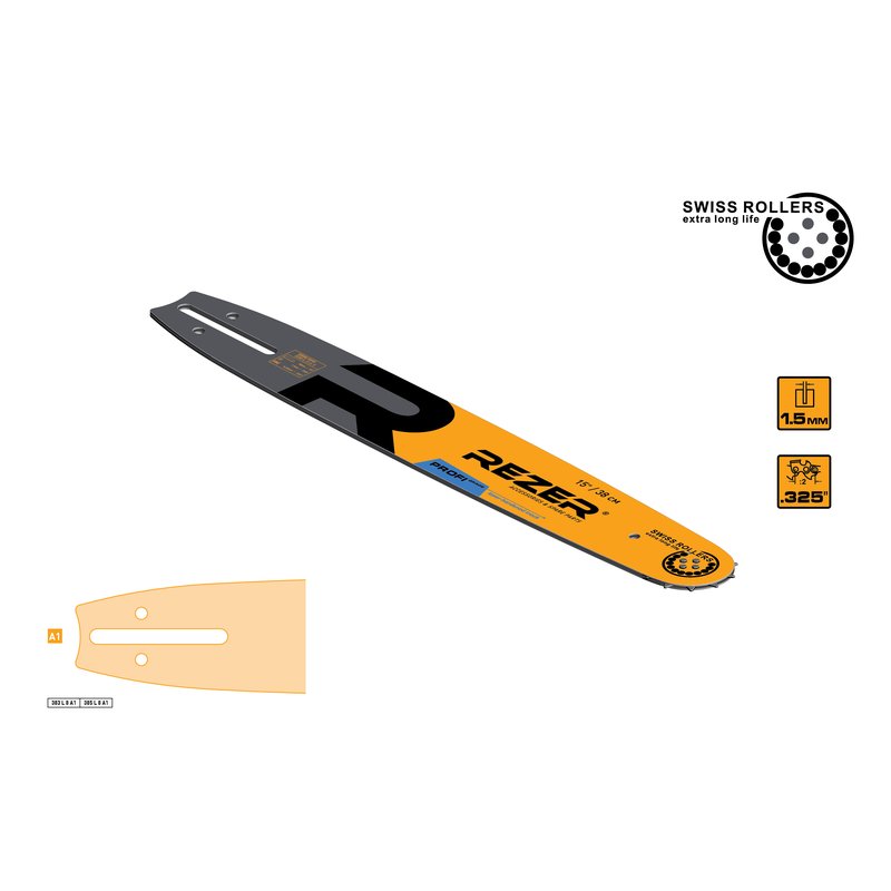 Шина направляющая 385 L 8 A1 ECHO 3700/4200 (15", 0,325”; 64 звена; широкий хвостовик) сварная многослойная Rezer 03.016.00005