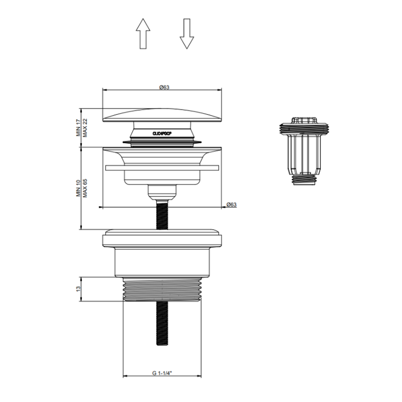 Донный клапан, Gessi, для раковин, 1 1/4", цвет-Black XL
