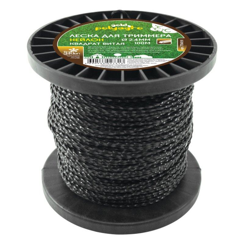 Леска для триммера Gold  "квадрат витая" 3,0мм*100м Polyagro 7704496