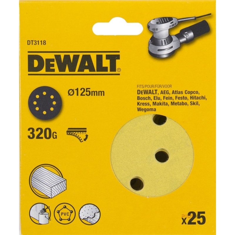 Шлифовальные круги DEWALT DT3101, 125 мм, 8 отверстий, 40G, 10 шт. DT3101-QZ
