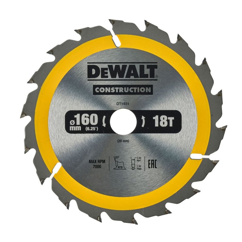 Пильный диск DEWALT CONSTRUCTION DT1931 160/20 мм. DT1931-QZ