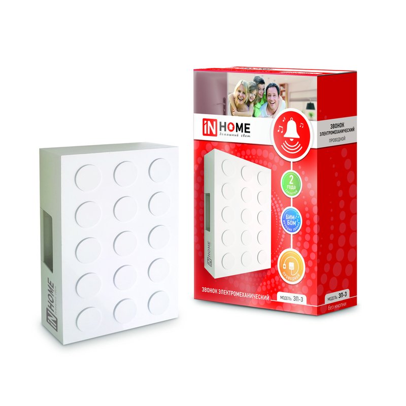 Звонок проводной электромеханический ЗП-3 Бим-Бом белый IN HOME 4690612013268