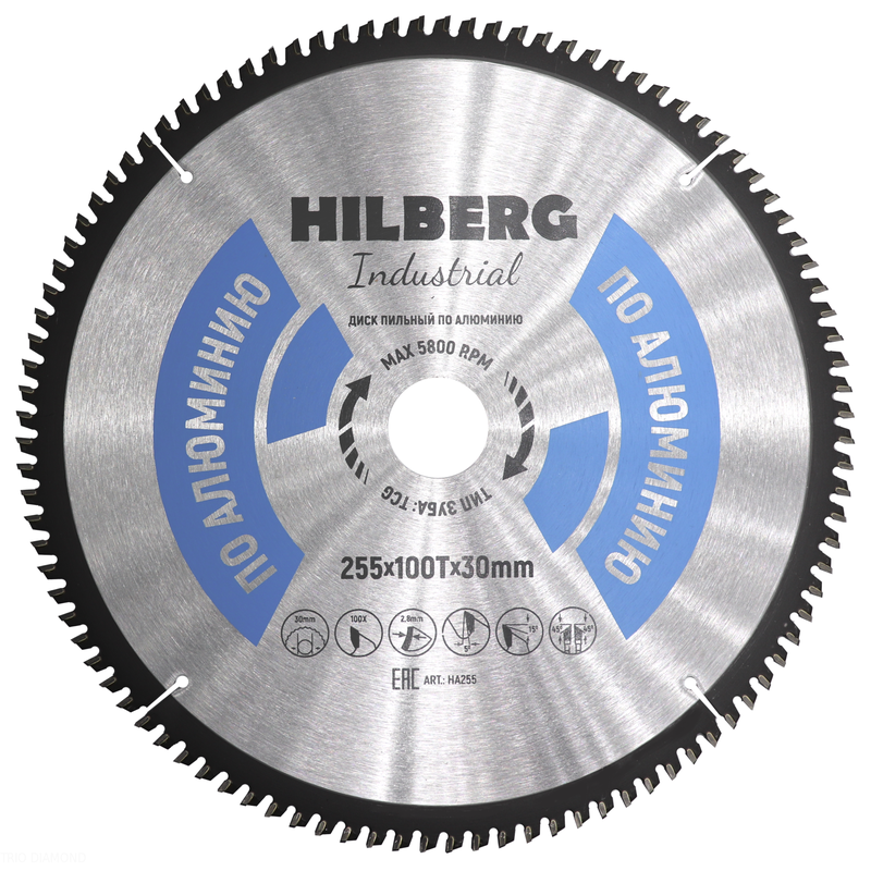 Диск пильный Hilberg Industrial Алюминий 255*30*100Т Hilberg HA255