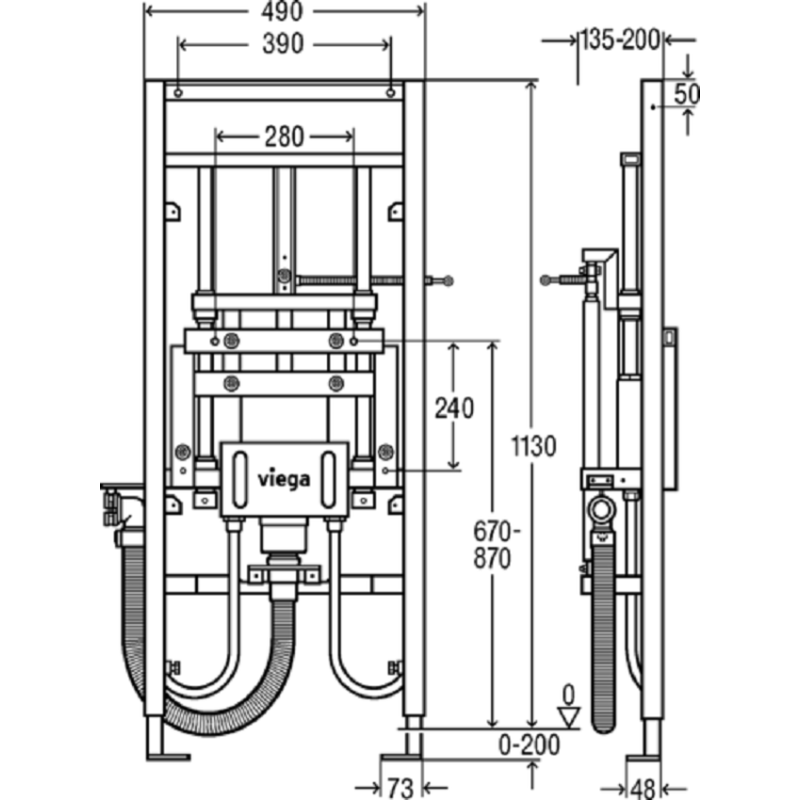 Инсталляция для раковины, Viega, Eco Plus, шгв 490*200*1130