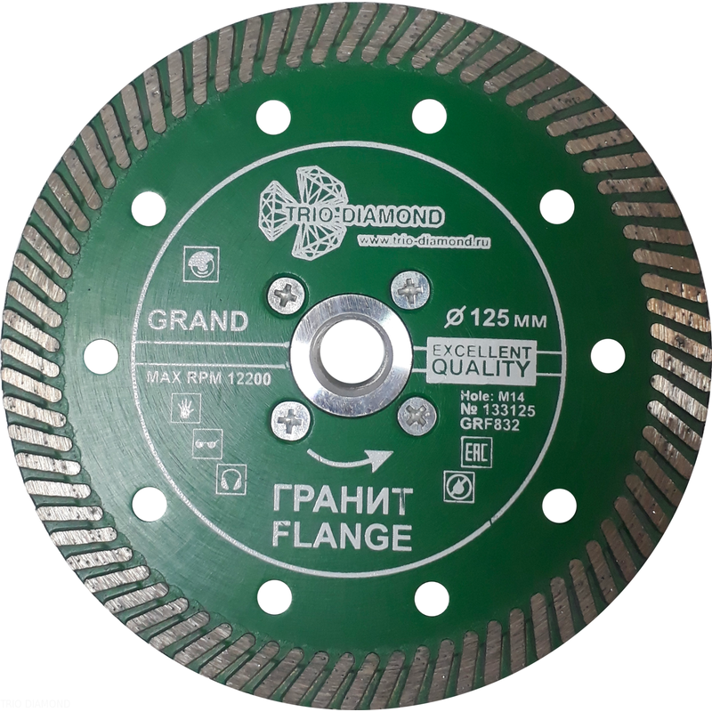 Диск алмазный отрезной ультра 125*м14 Турбо серия Grand hot press Гранит Flange  Trio-Diamond GRF832