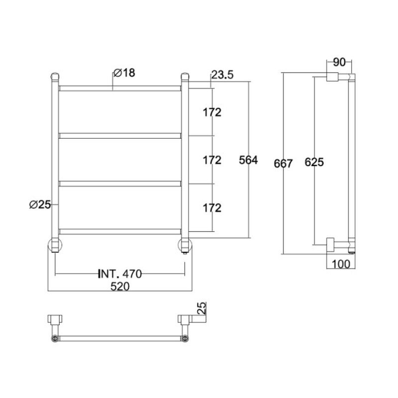 Полотенцесушитель, Margaroli, Mini, 3-582, шгв 520*100*667, Box справа, цвет-хром