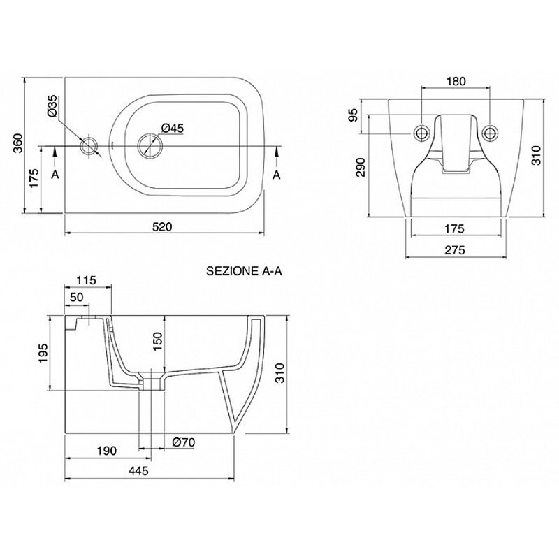 Биде, Scarabeo Teorema 2.0 подвесной шгв 360*520*310 цвет-Sand 512752