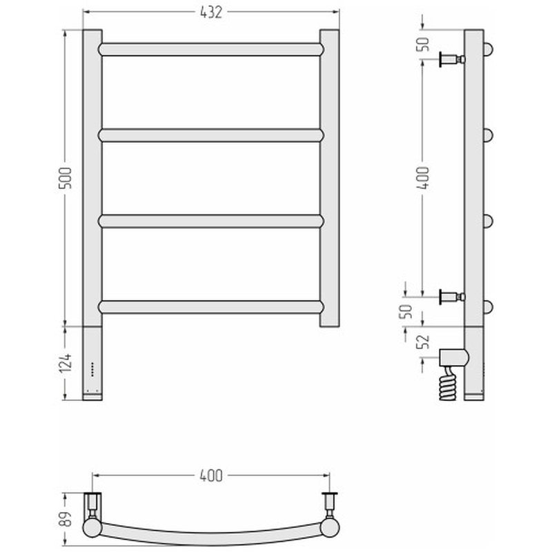 Полотенцесушитель, Сунержа Галант 3.0 шгв 432*89*624 нижнее слева МЭМ цвет-бронза состаренная 0558005040