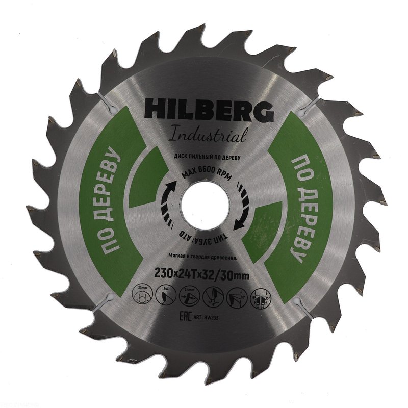 Диск пильный Hilberg Industrial Дерево 230*32/30*24Т Hilberg HW233