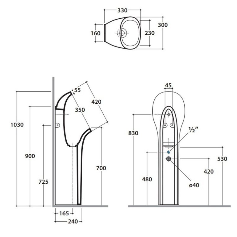 Писсуар, Globo, OLIVIA, шгв 300*330*1030, CERASLIDE, BATAFORM, цвет-белый