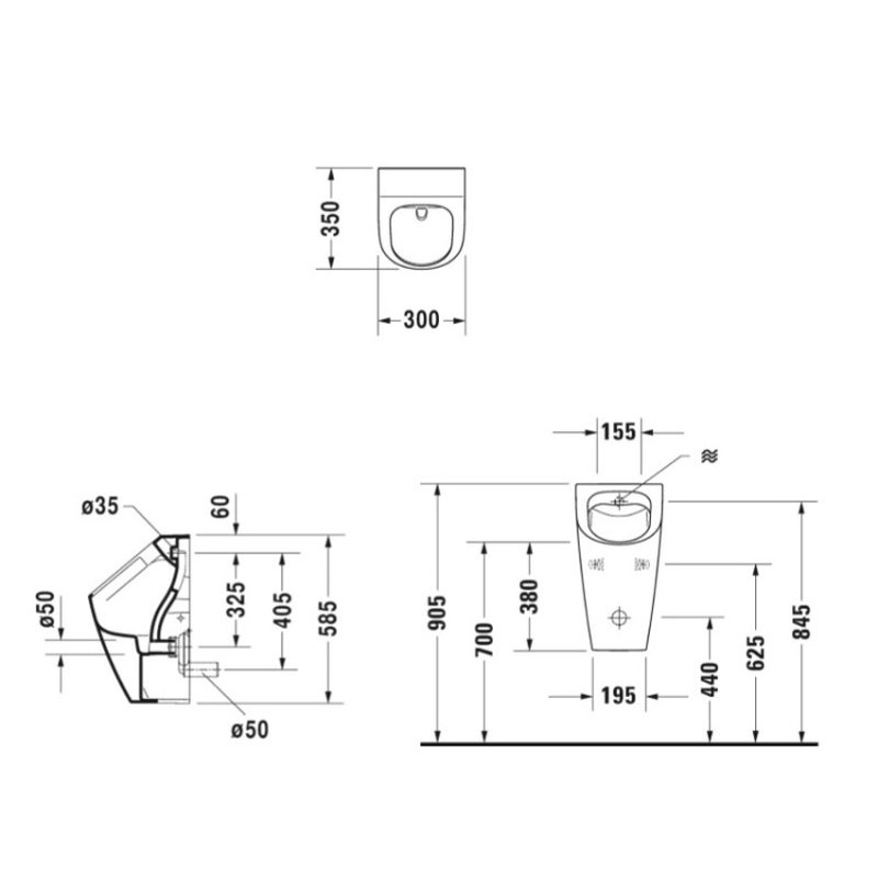 Писсуар, Duravit, ME by Starck, шгв 300*350*585, цвет-белый