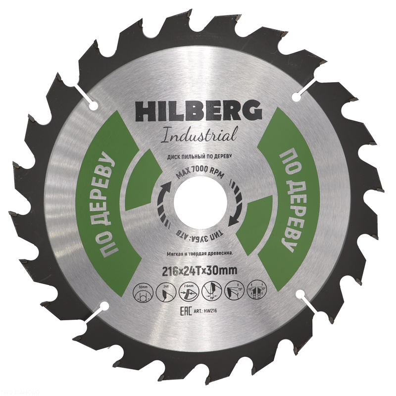 Диск пильный Hilberg Industrial Дерево 216*30*24Т Hilberg HW216