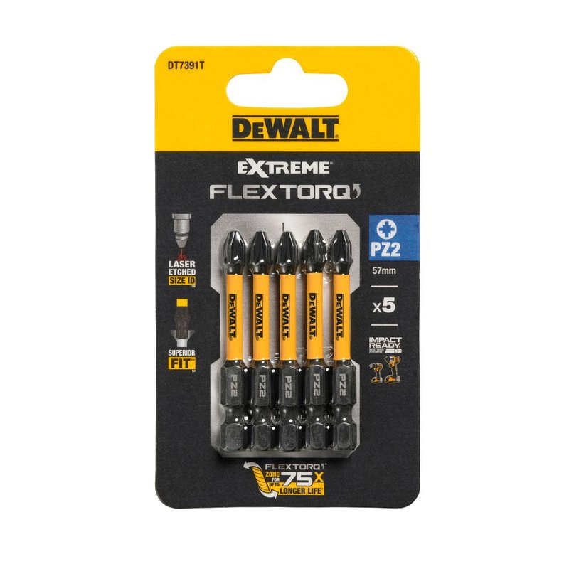 Биты ударные DEWALT IMPACT DT7391T Torsion Pz2 57 мм 5 шт. DT7391T-QZ