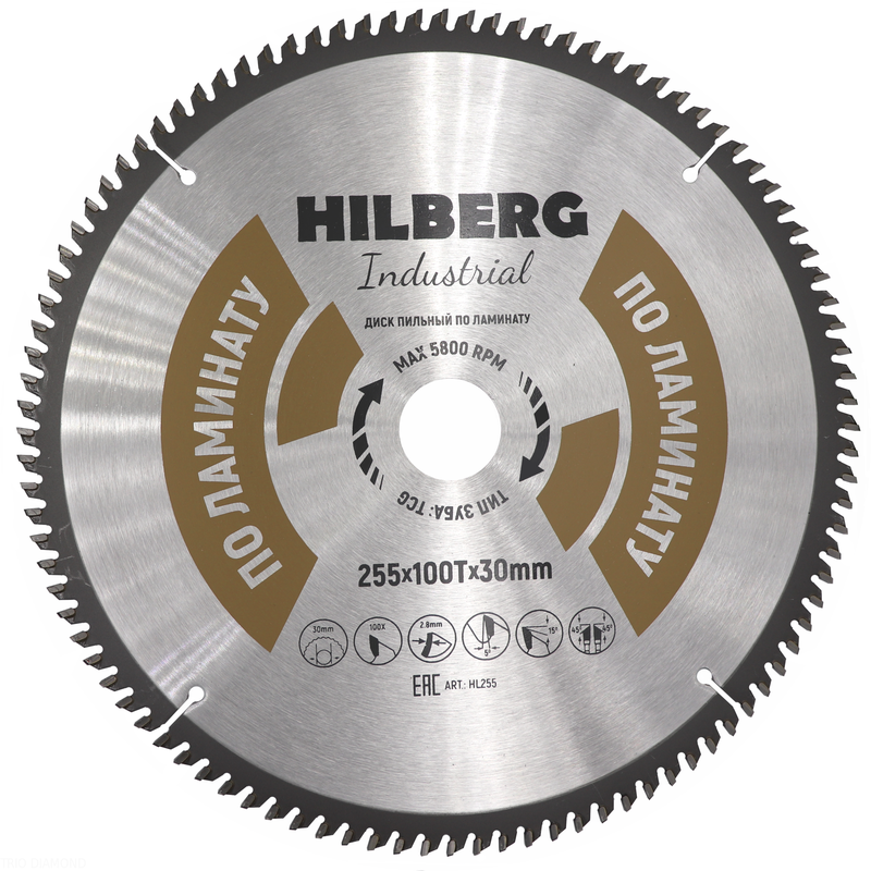 Диск пильный Hilberg Industrial Ламинат 255*30*100Т Hilberg HL255