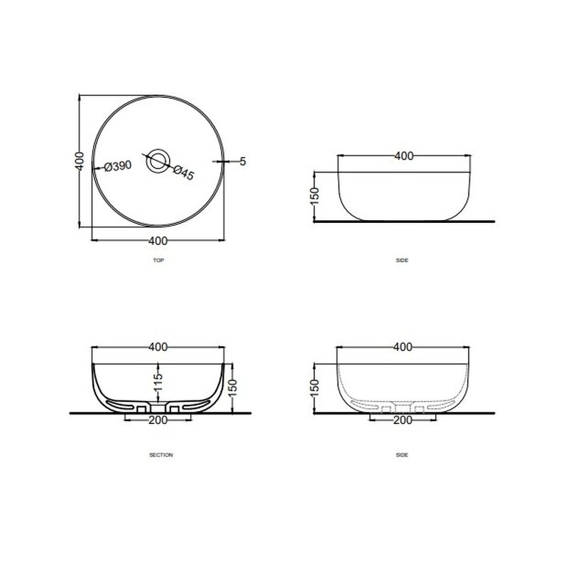 Раковина, CIELO, Le Bacinelle, шгв 400*400*150, отверстия для смесителя-отсутствуют, цвет-Smeraldo