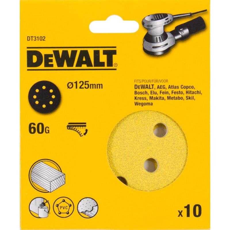 Шлифовальные круги DEWALT DT3102 125 мм 8 отверстий 60G 10 шт. DT3102-QZ