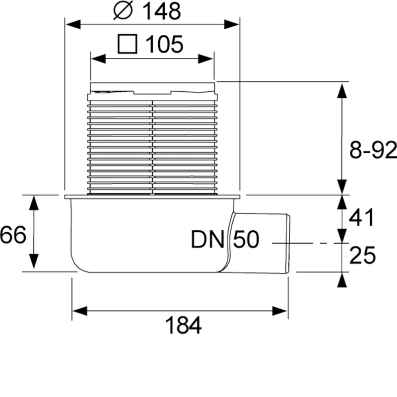 Трап, TECE, TECEdrainpoint S 50, низкий горизонтальный, DN-50, цвет решетки-нержавеющая сталь