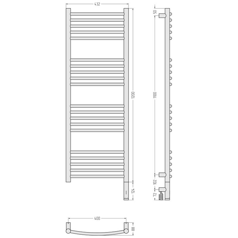 Полотенцесушитель, , Богема 3.1, выгнутая, шгв 432*87*1124, нижнее справа, МЭМ, цвет-тёмный титан муар Сунержа 15-6003-1240