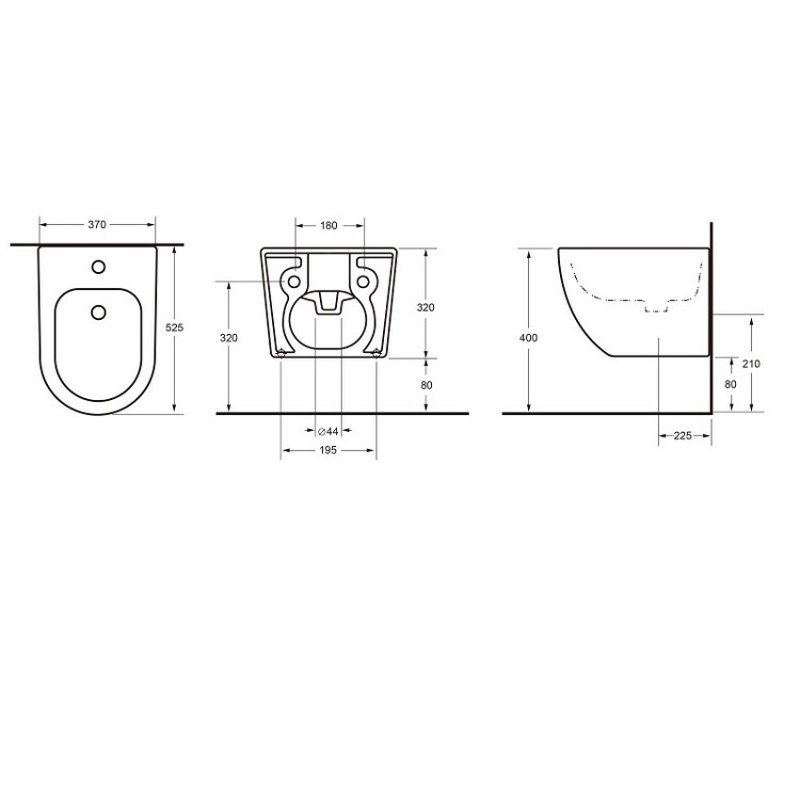 Биде, Splendy, Light, подвесной, шгв 370*525*320, цвет-белый