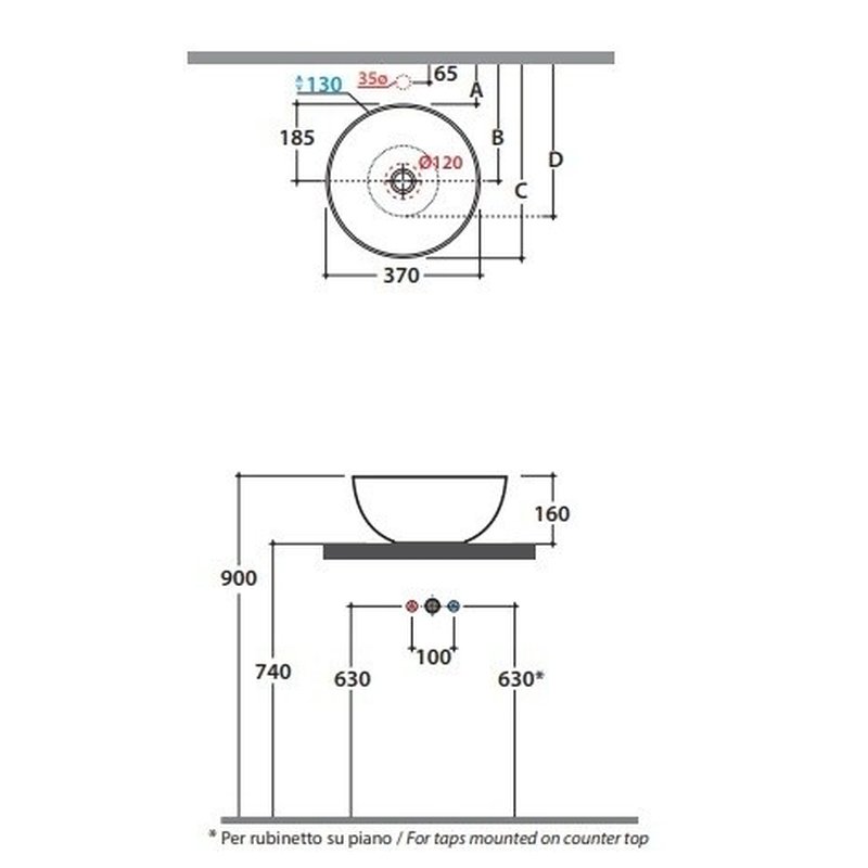 Раковина, Globo, T-EDGE, шгв 370*370*160, отверстия для смесителя-отсутствуют, CERASLIDE, BATAFORM, цвет-белый