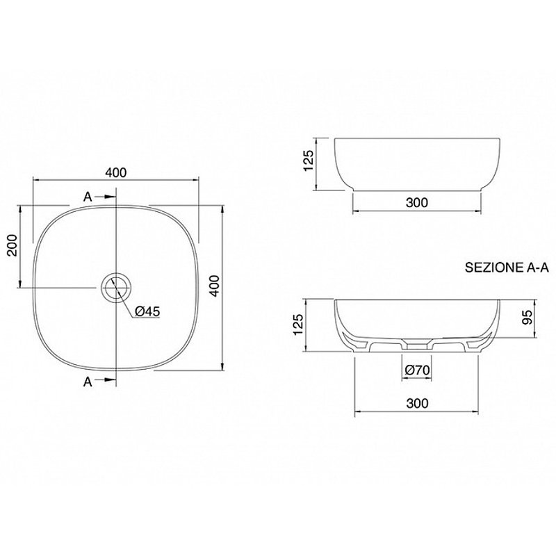 Раковина, Scarabeo Glam шгв 400*400*125 отверстия для смесителя-отсутствуют BIOKER цвет-Lava 180637BK