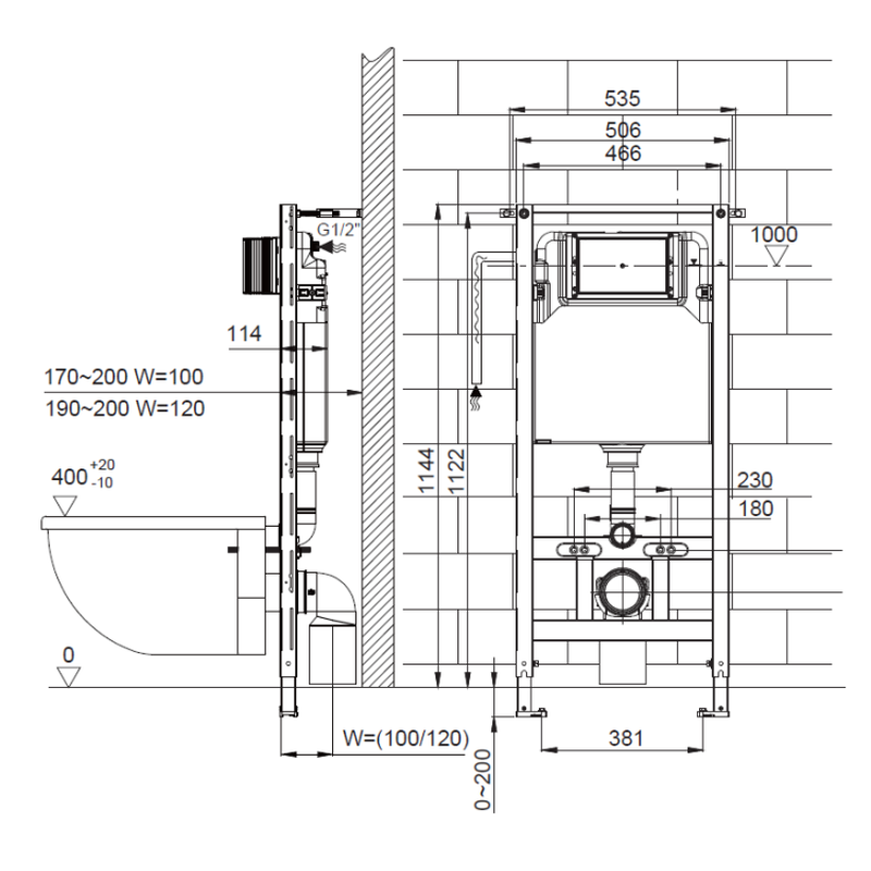 Инсталляция, TECE, TECEspring profil, для подвесного унитаза, шгв 506*200*1144