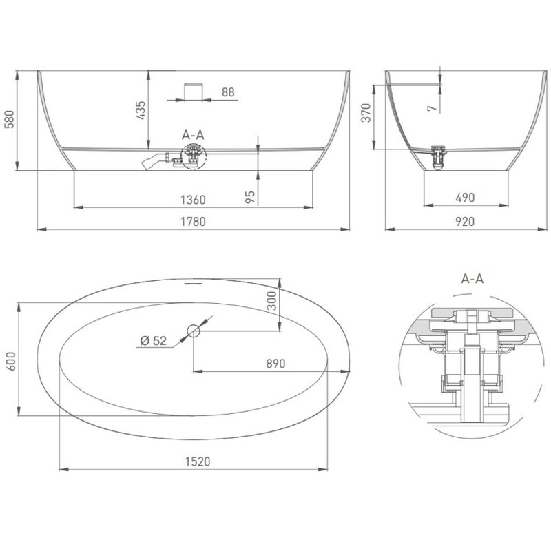 Ванна, , ALDA Nuova, шгв 1780*920*580, цвет-белый глянцевый Salini 101911G