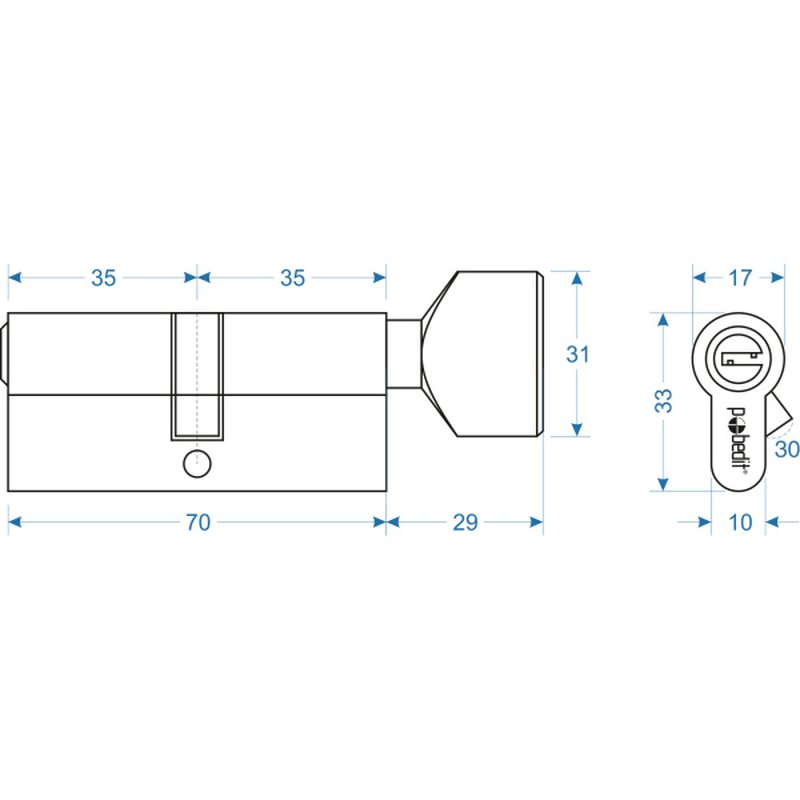 Цилиндр. механизм, ключ-защелка,цвет:серебро,70 мм Pobedit Pobedit 8126071