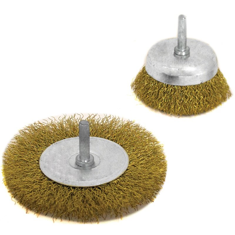 Набор щеток для дрели (2 шт, плоская 100 мм+чашка 75мм, латунированная проволока) Калибр 00000041878