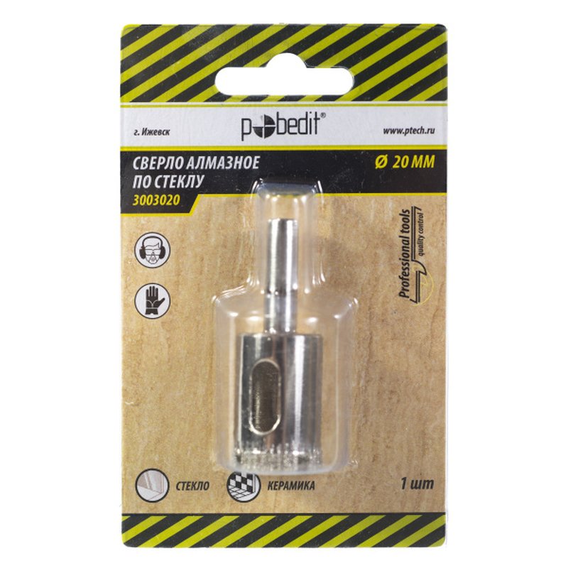 Сверло труб. алмазное по стеклу D-20мм Pobedit 3003020